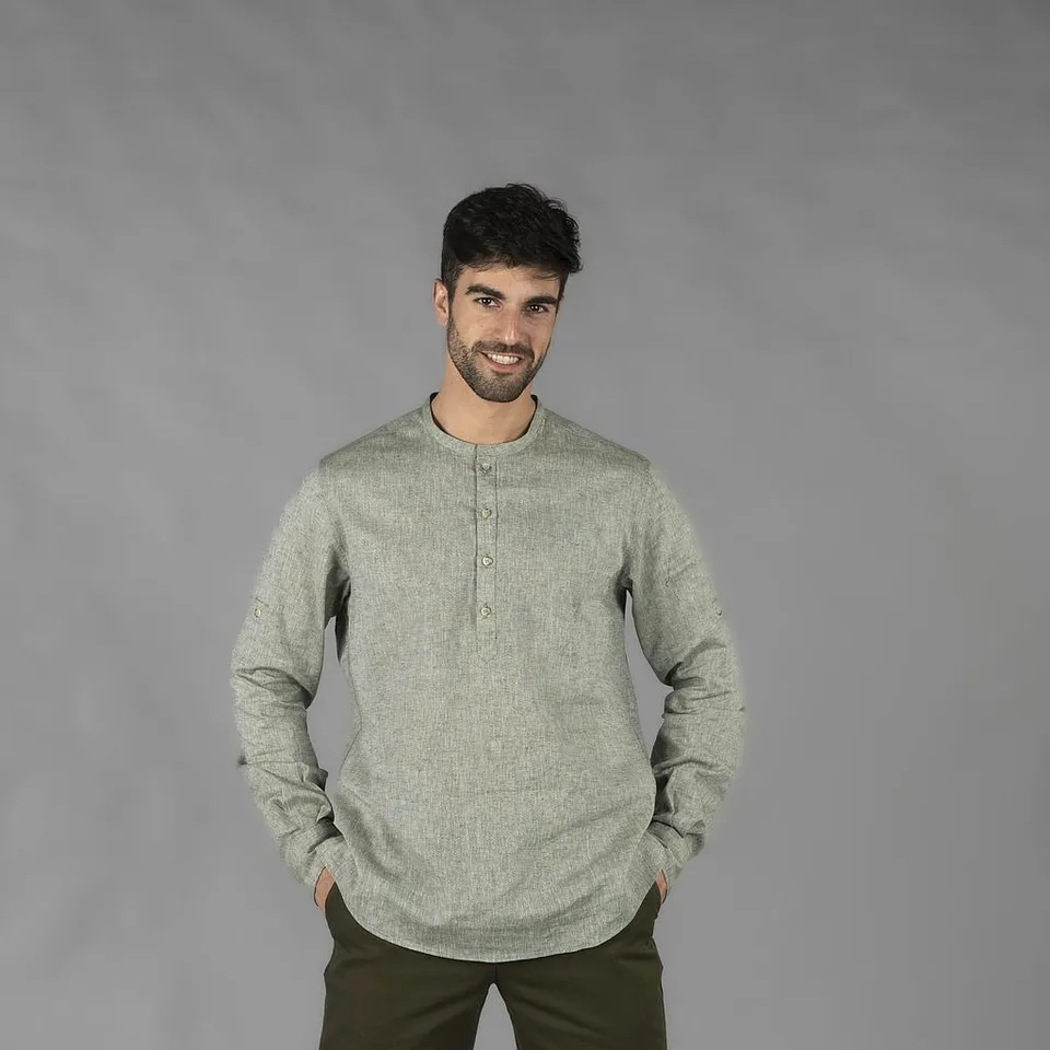 GARY'S Tiwi chemise homme lin coton col mao blanc