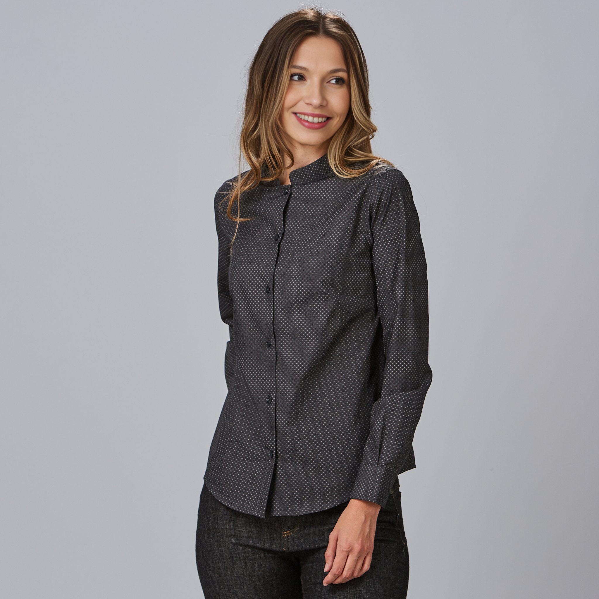 GARY'S Greta chemise femme col mao grise imprimée