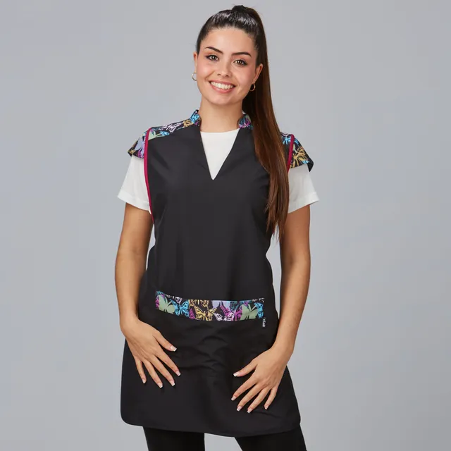 GARY'S Borboleta tunique esthétique noire col mao