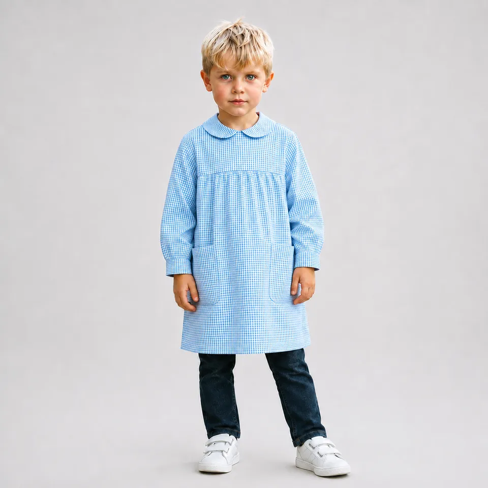 GARY'S Colegial blouse enfant vichy bleue col rond
