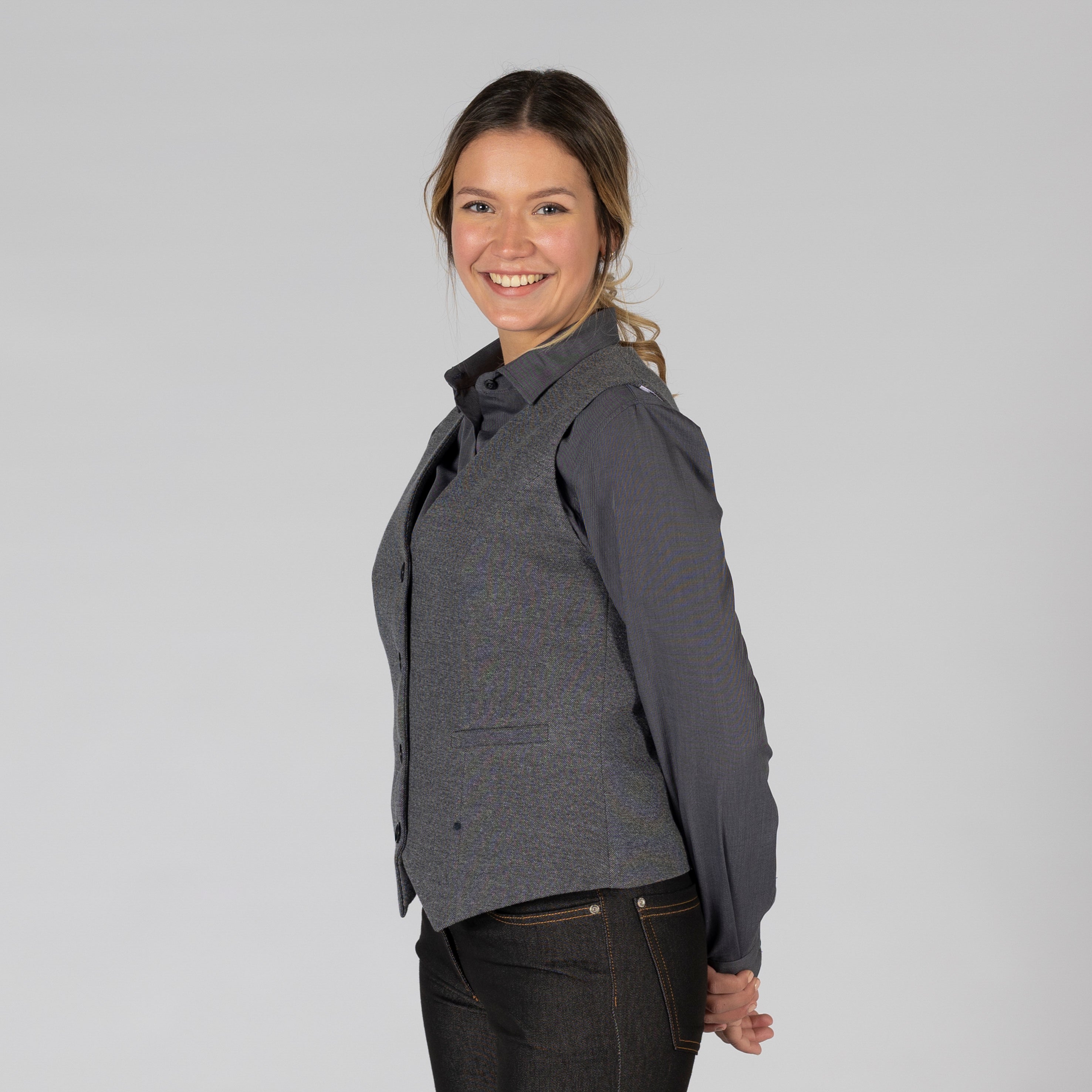 Gary's Gilet femme Knitsuit gris marengo tailleur cintré