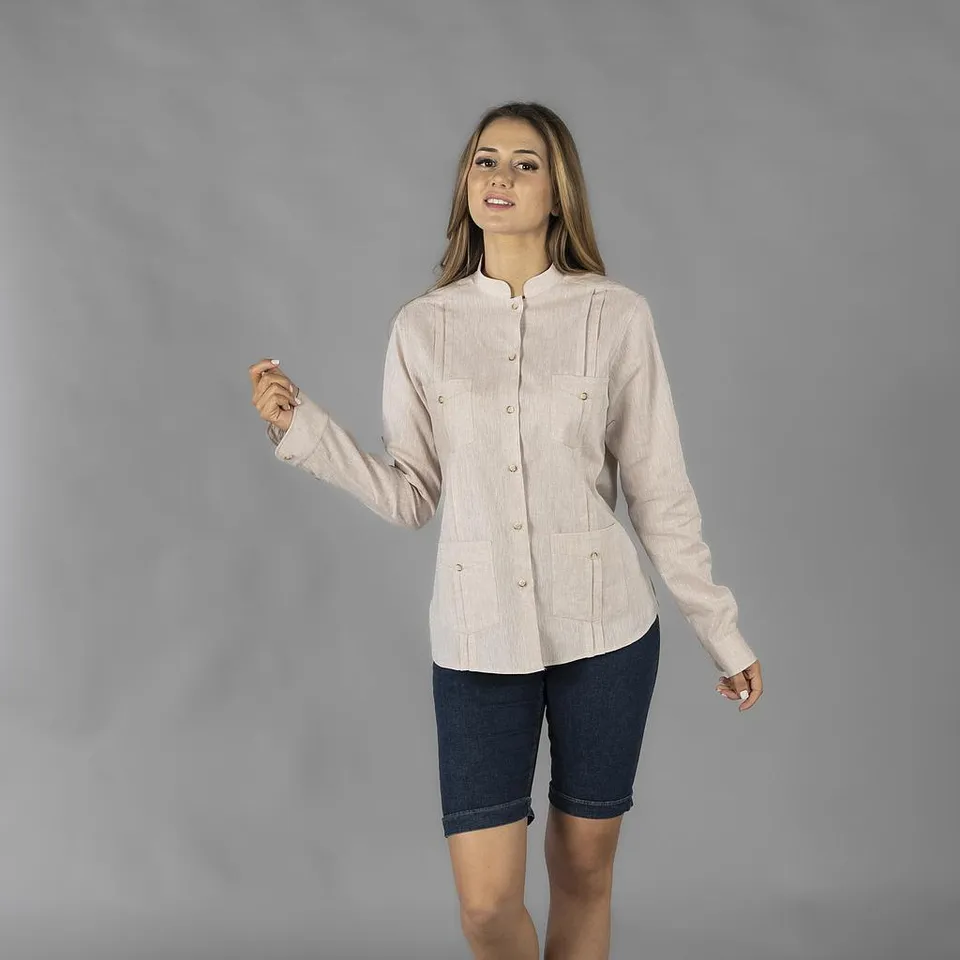 GARY'S Isabela chemise femme col mao lin blanc