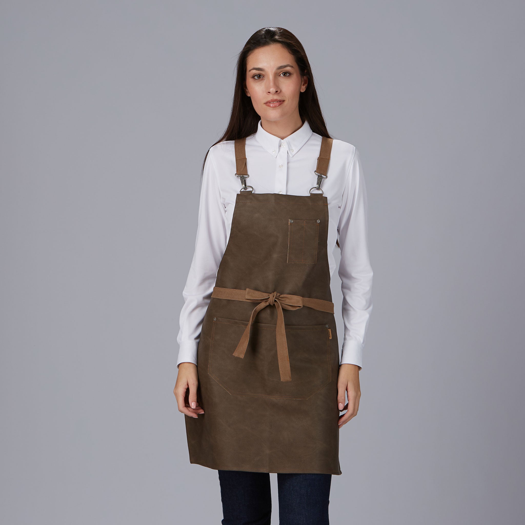 Gary's Aprons Tablier Monte bavette similicuir marron