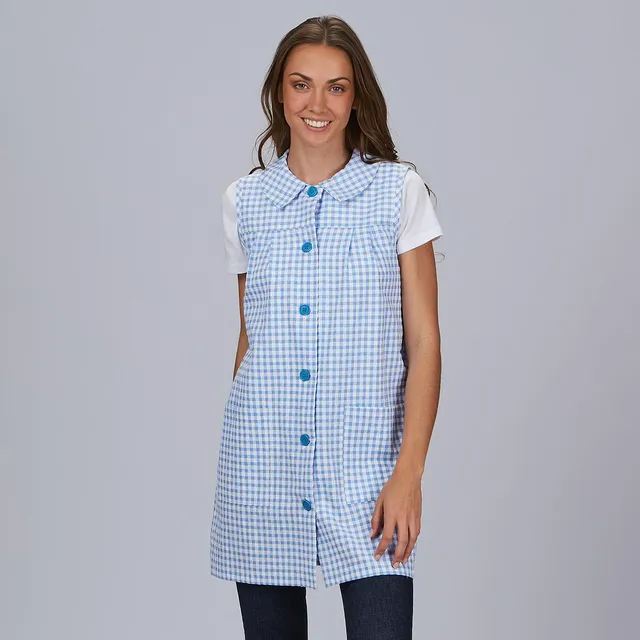GARY'S blouse tablier vichy céleste sans manches M