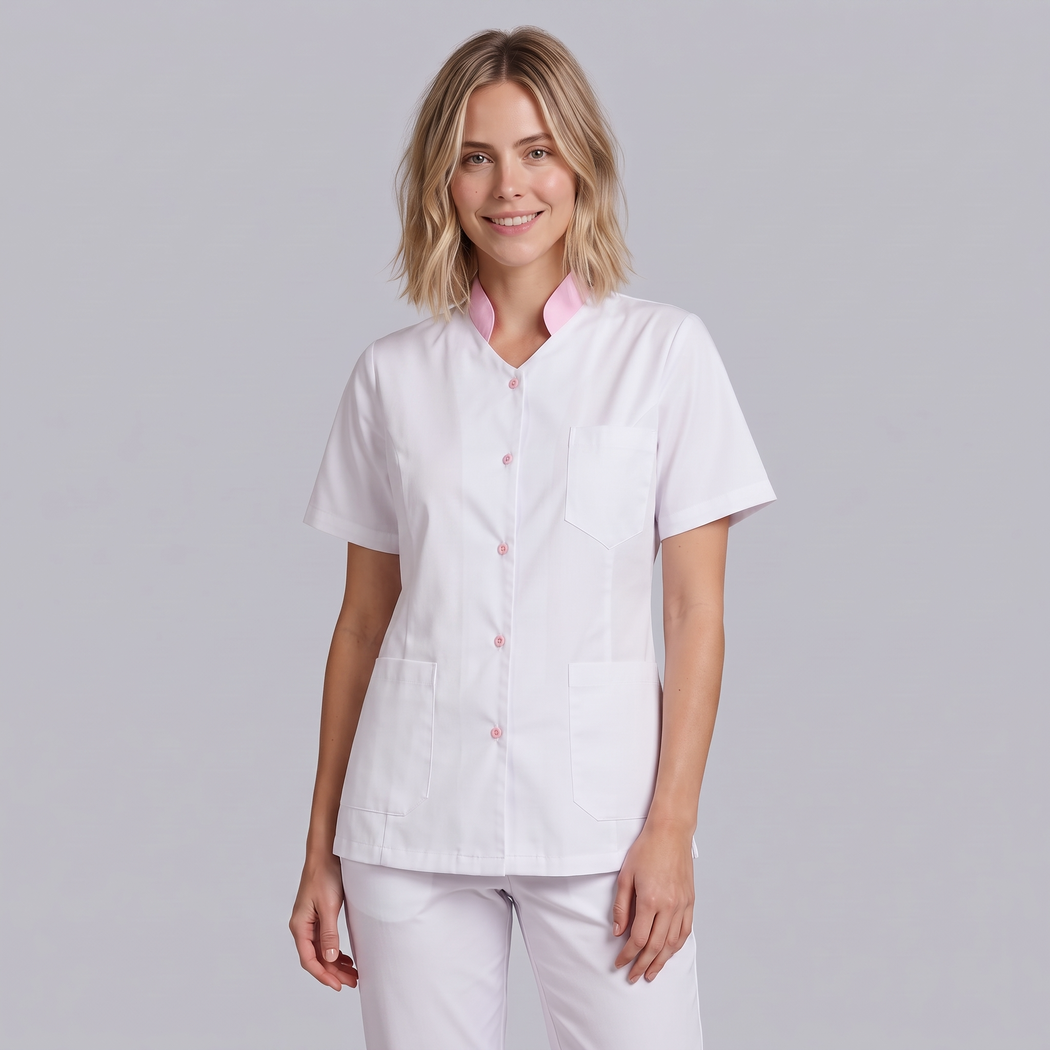 GARY'S Milan blouse de travail femme piqué rose tailles larges