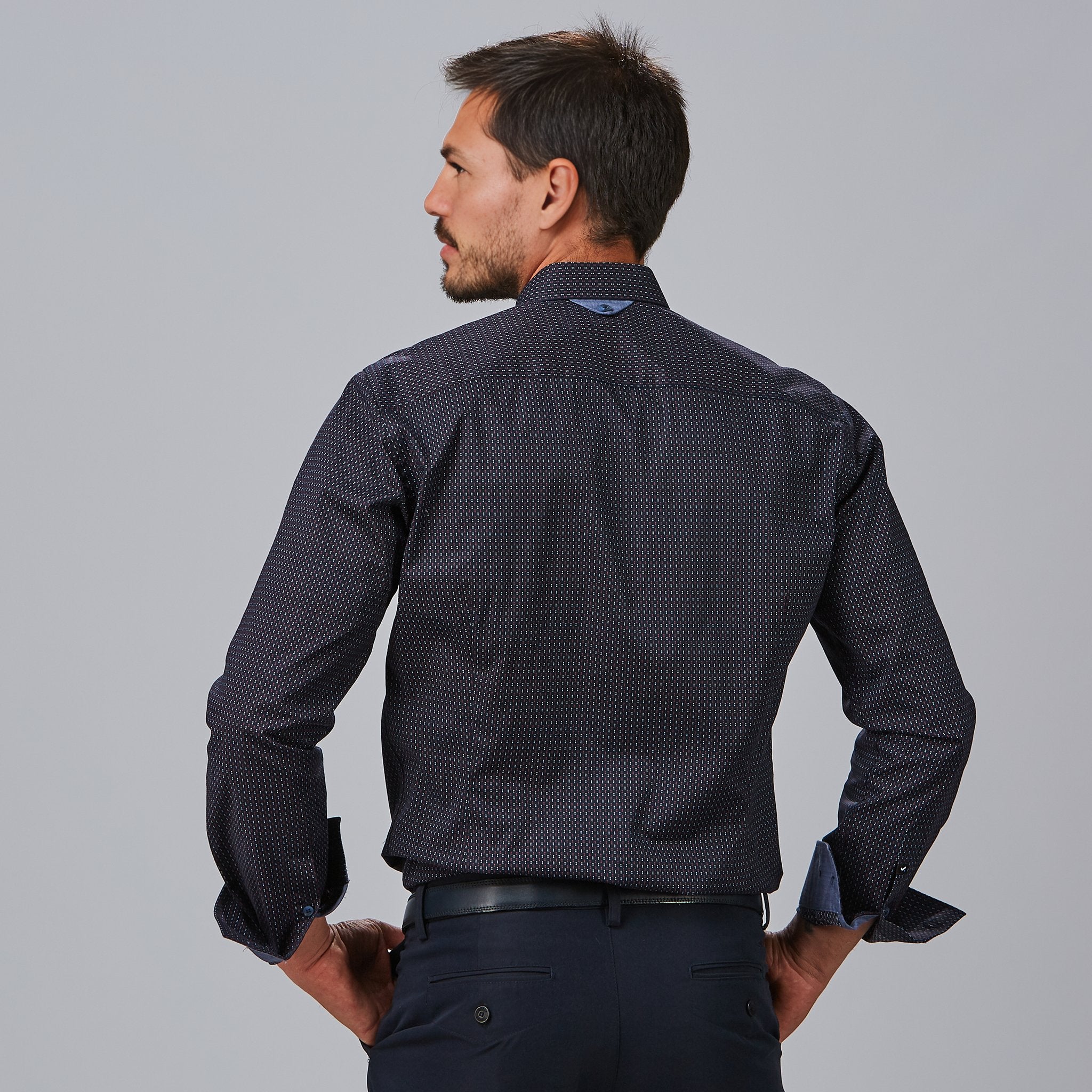 Gary's Nino Chemise Slim Fit Marine Pois Manches Longues