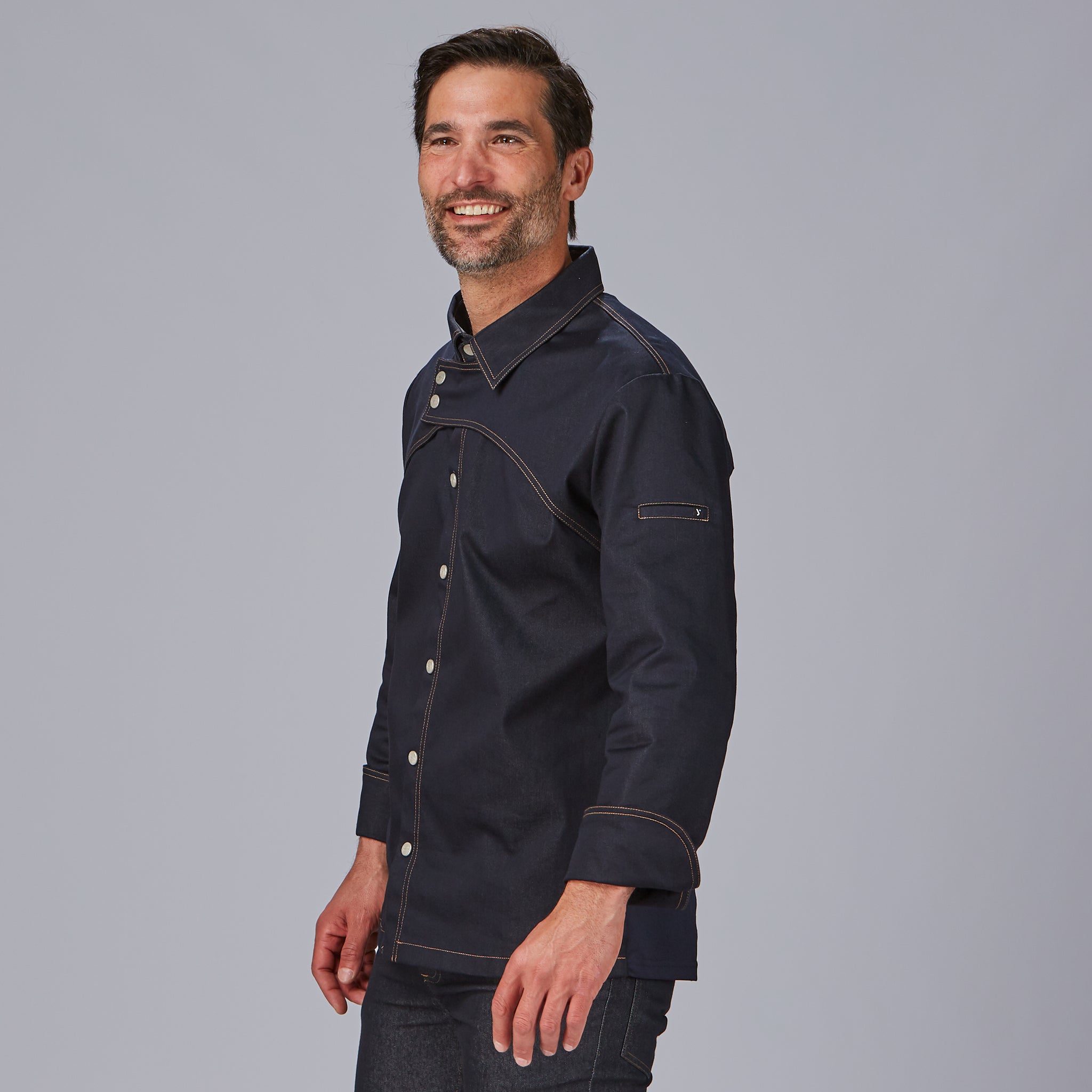 GARY'S Prieto veste de cuisine denim marine col chemise