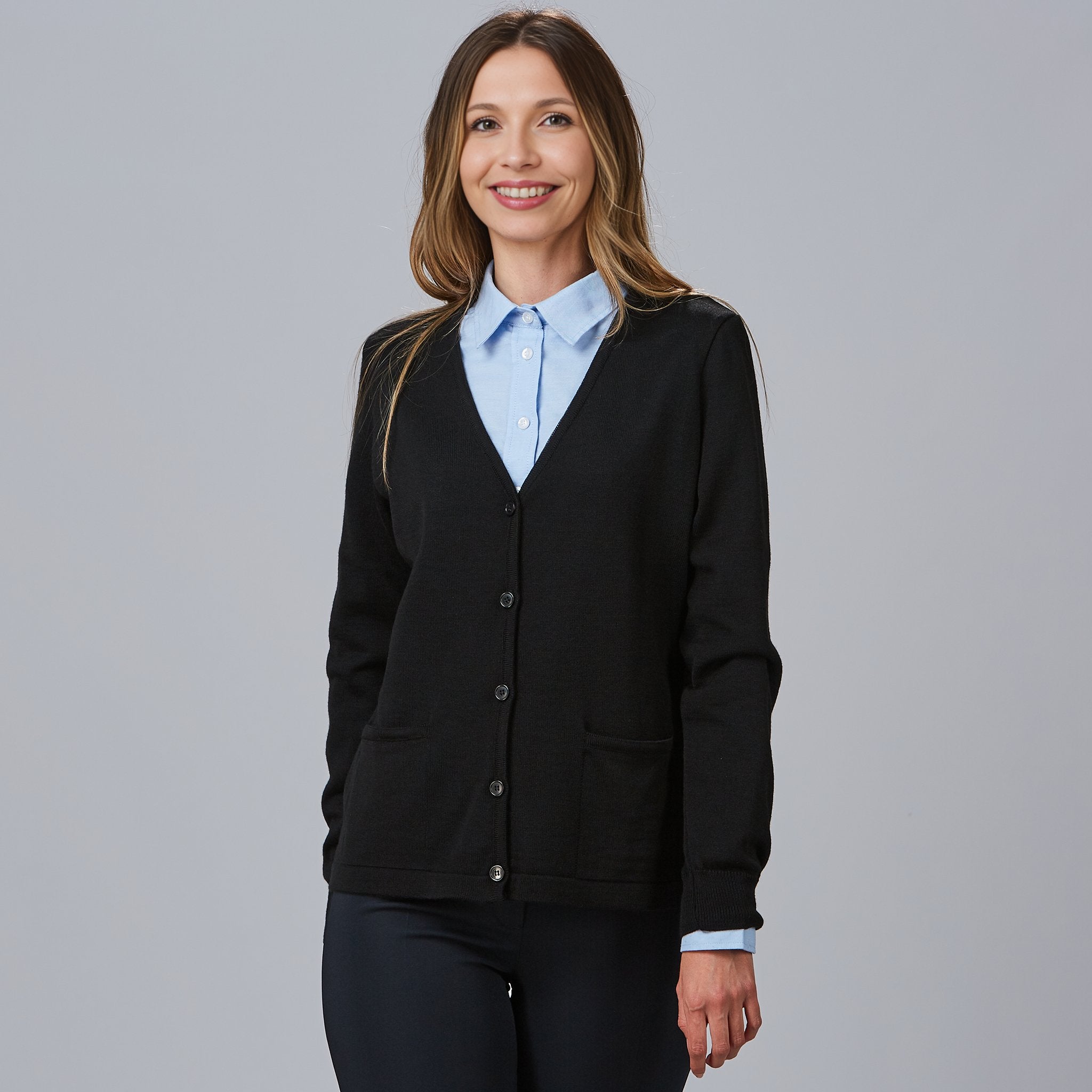 GARY'S Cardigan gilet de travail femme noir laine mérinos