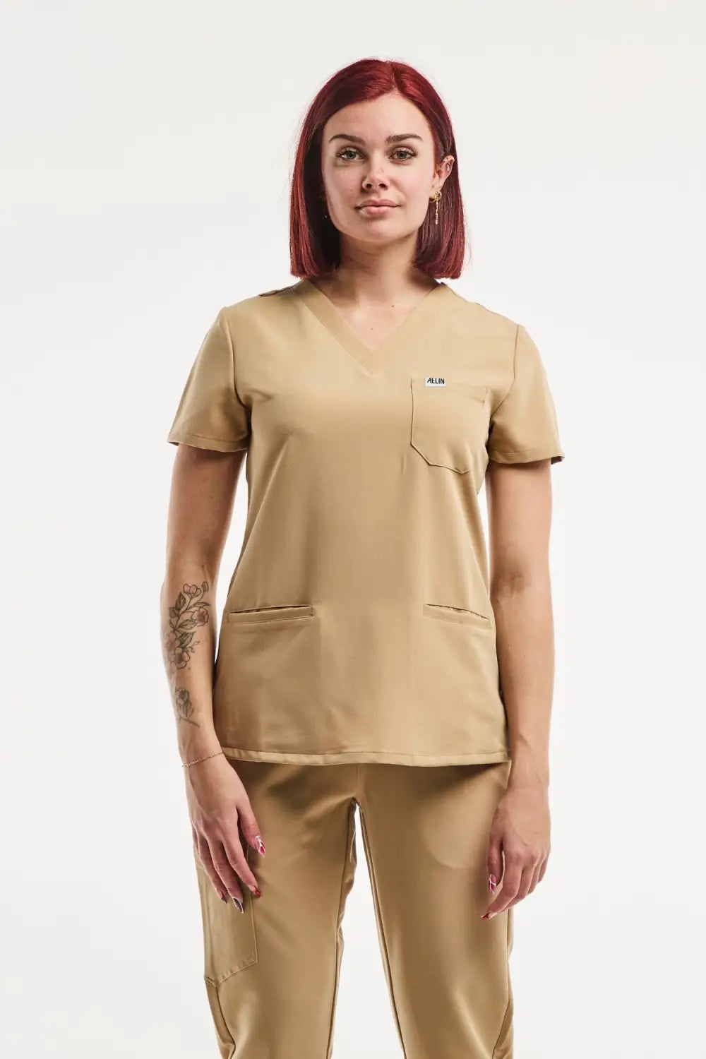 Aelin Paris Tenue médicale femme beige stretch 4 voies