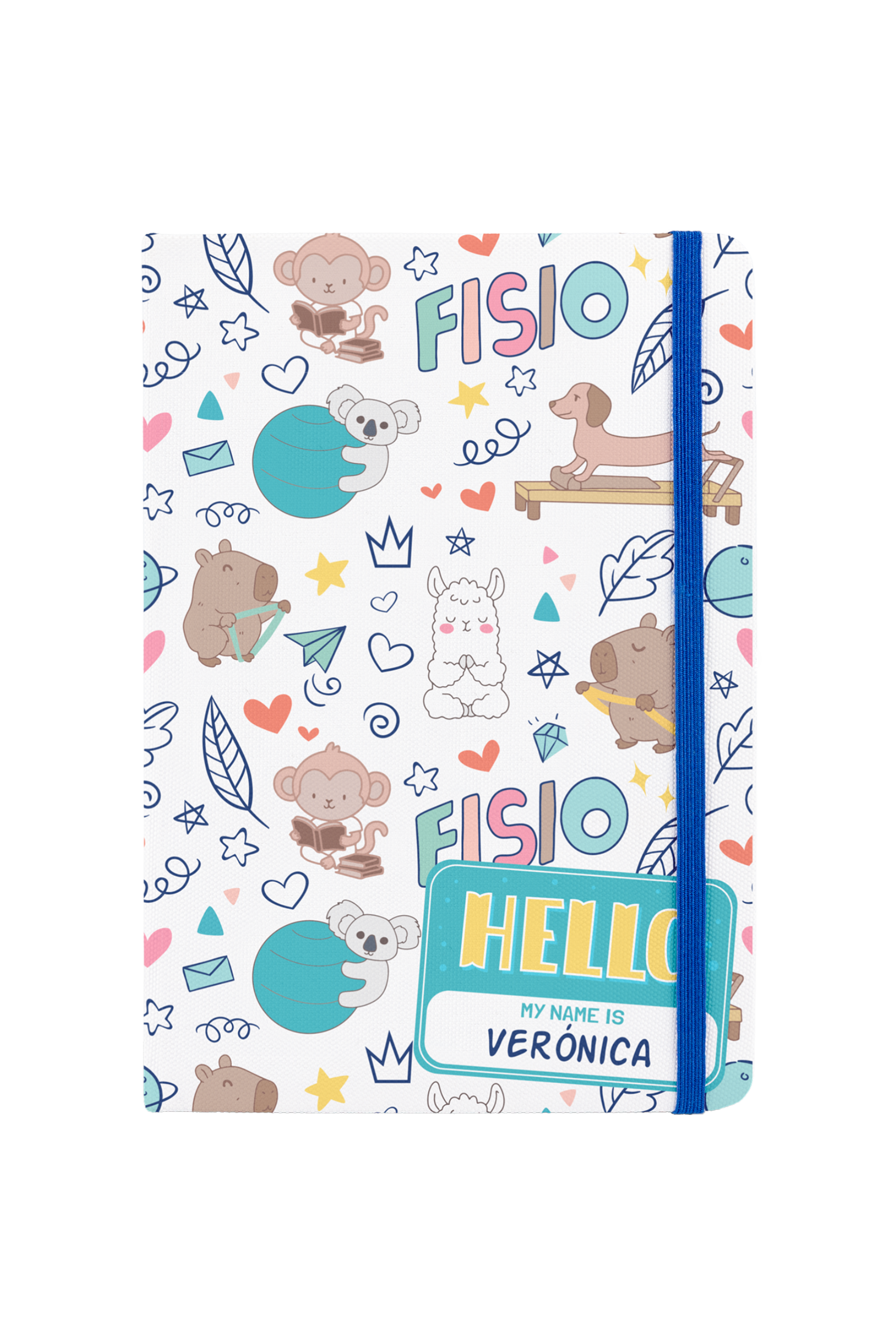 Enfermania Animalitos Fisio carnet A5 bleu élastique ligné