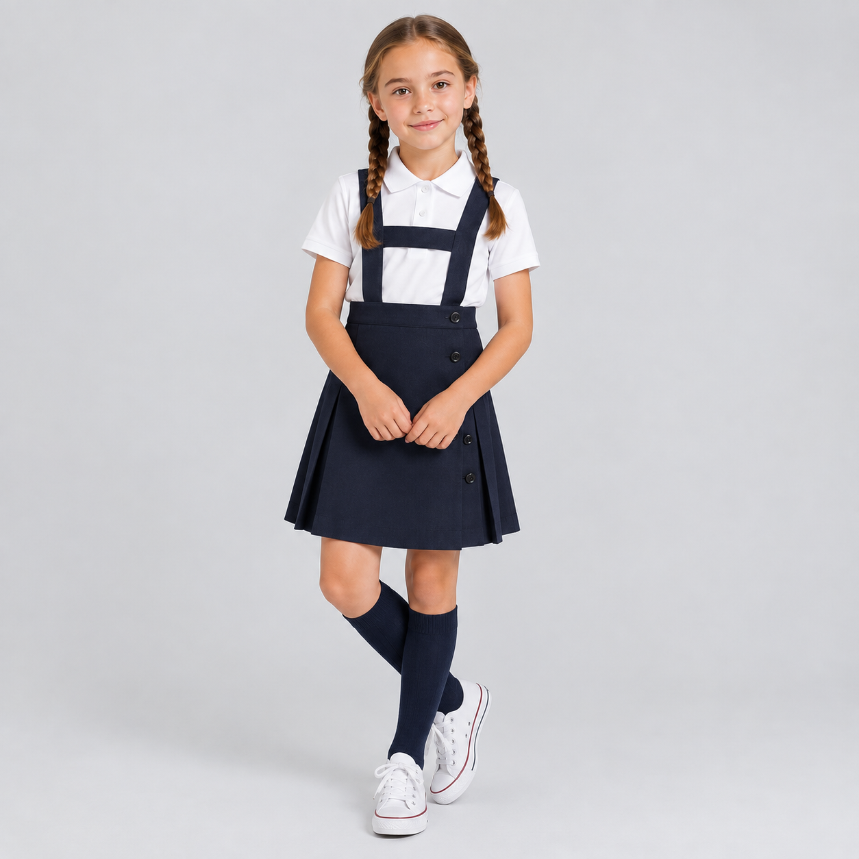 Gary's Pinafores Pleated Pinafore Dress robe chasuble bleu marine