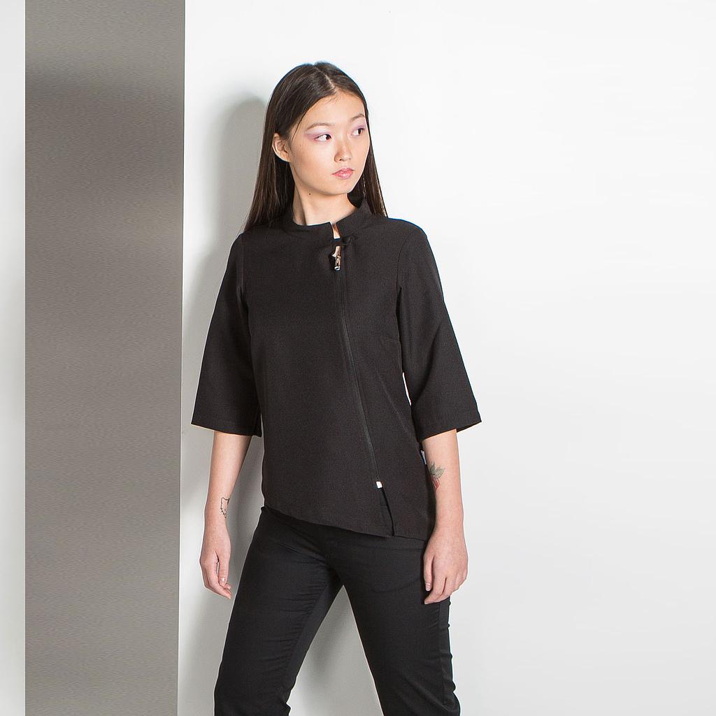 Gary's Blouses tunique femme zip latéral col mao noire
