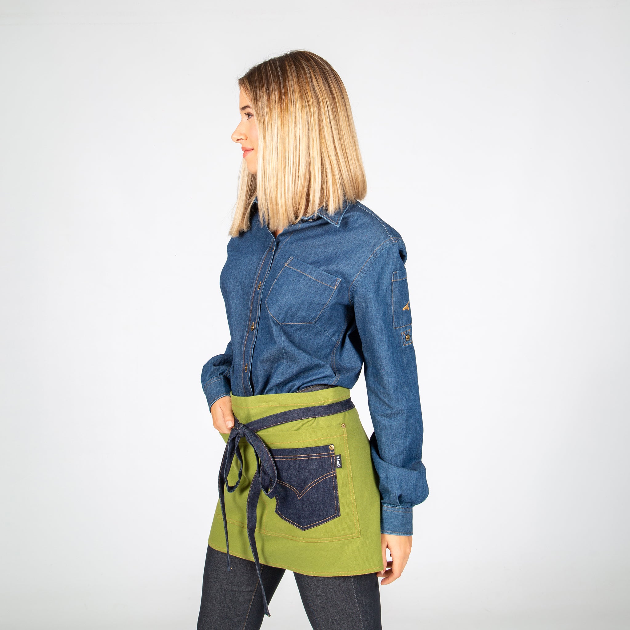 Gary's tablier court denim indigo 40x69 olive albero