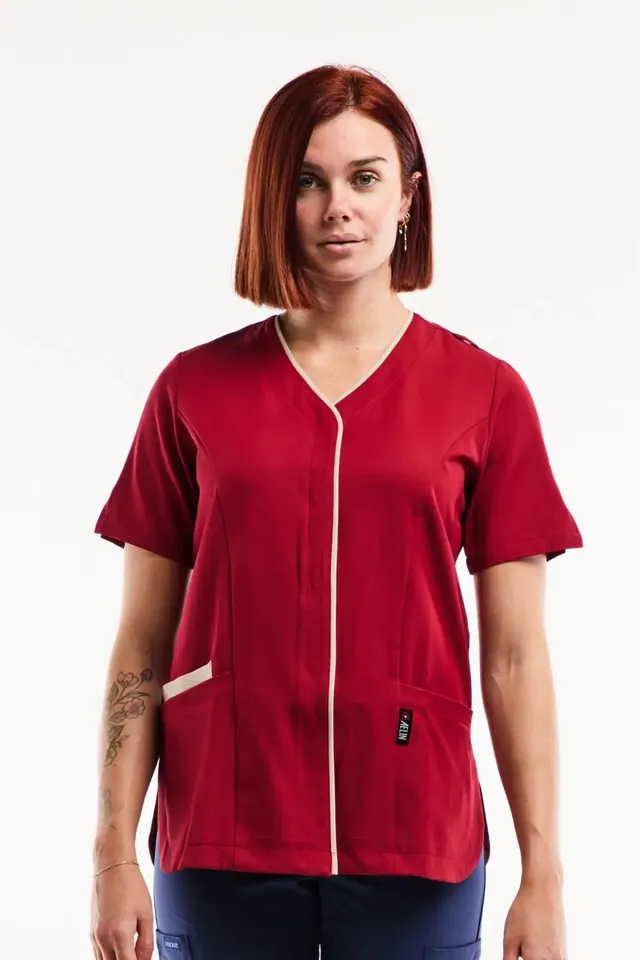 Aelin Serena Blouse Médicale Femme Bordeaux Stretch XS-3XL