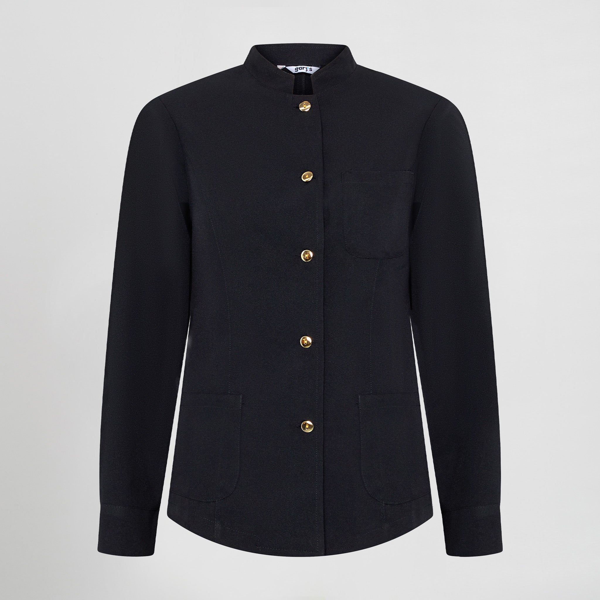 GARY'S Veste Travail Femme Noire Col Mao Boutons Or XS