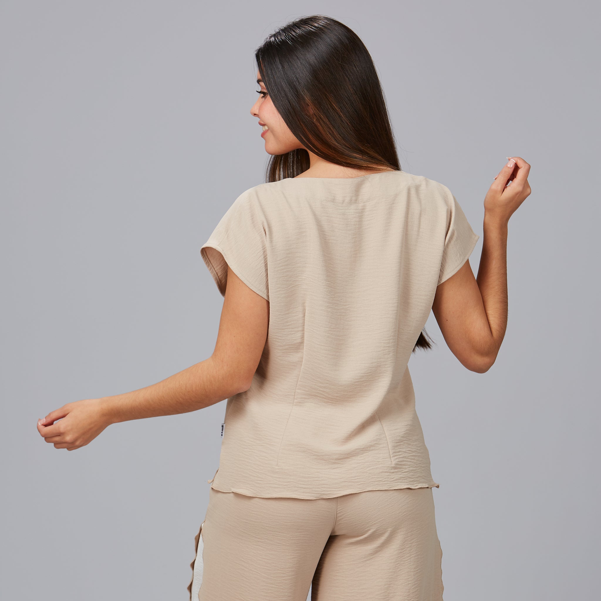 GARY'S Jara blouse femme beige col V polyester