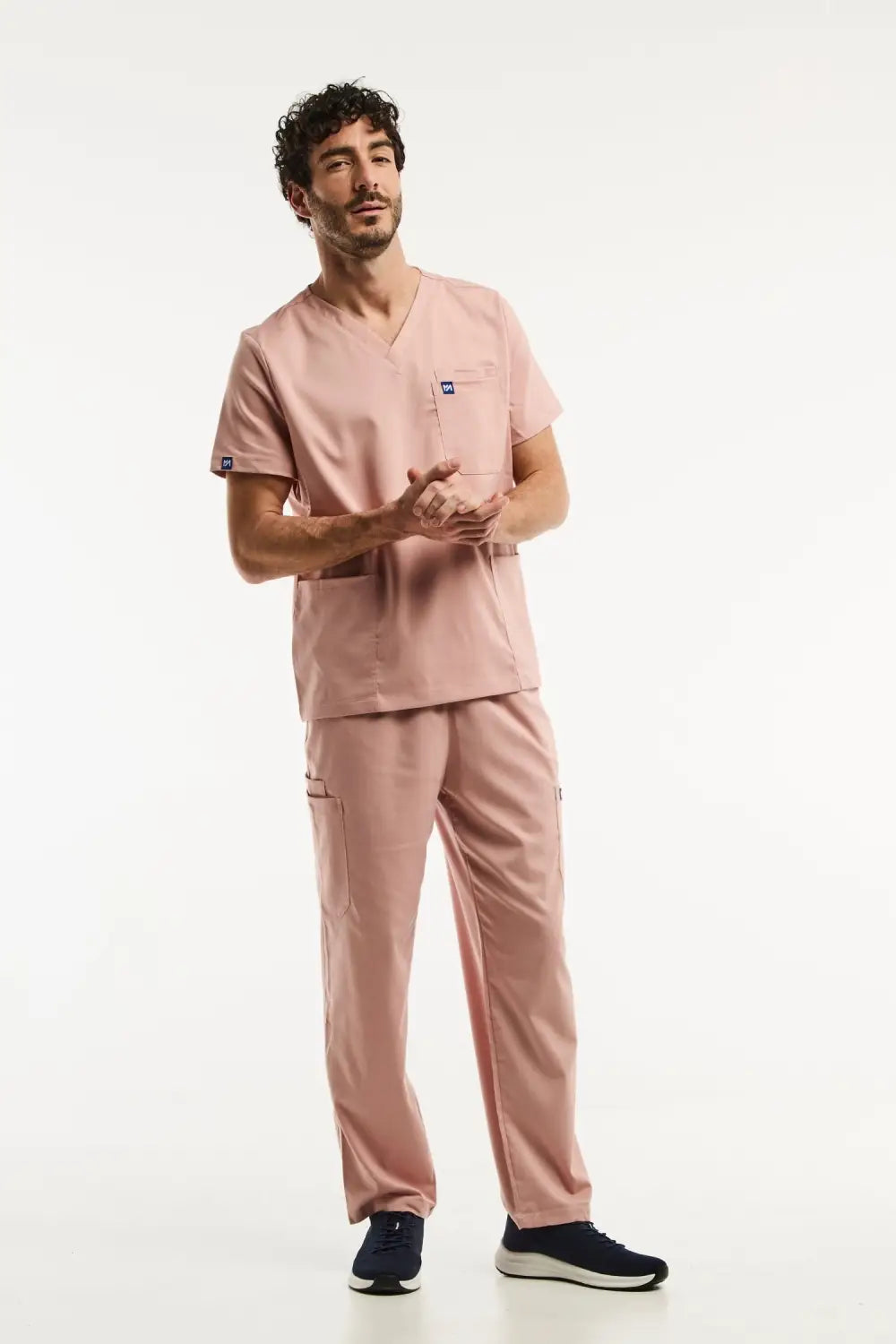 Aelin LUCA tenue médicale homme rose clair tunique col V stretch