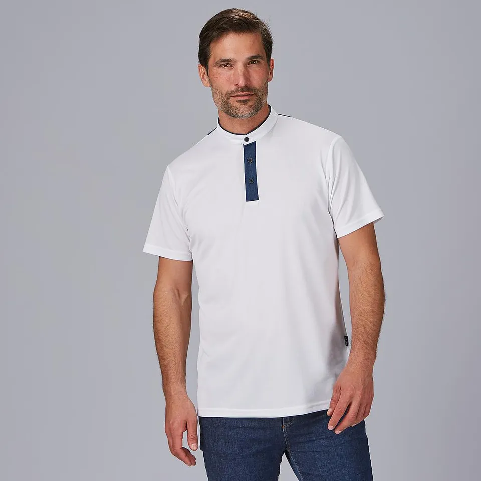 GARY'S Polo Shirts Grandad Collar Unwashed Denim polo noir L