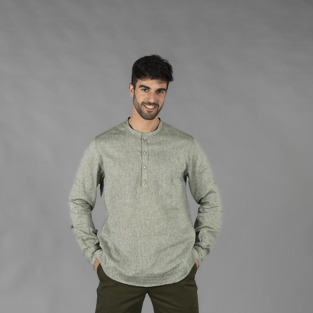GARY'S Tiwi chemise homme lin coton col mao blanc