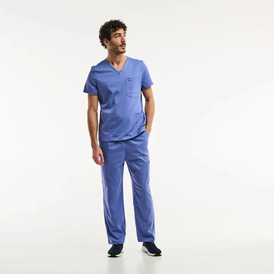 Aelin LUCA tenue médicale homme bleu col V