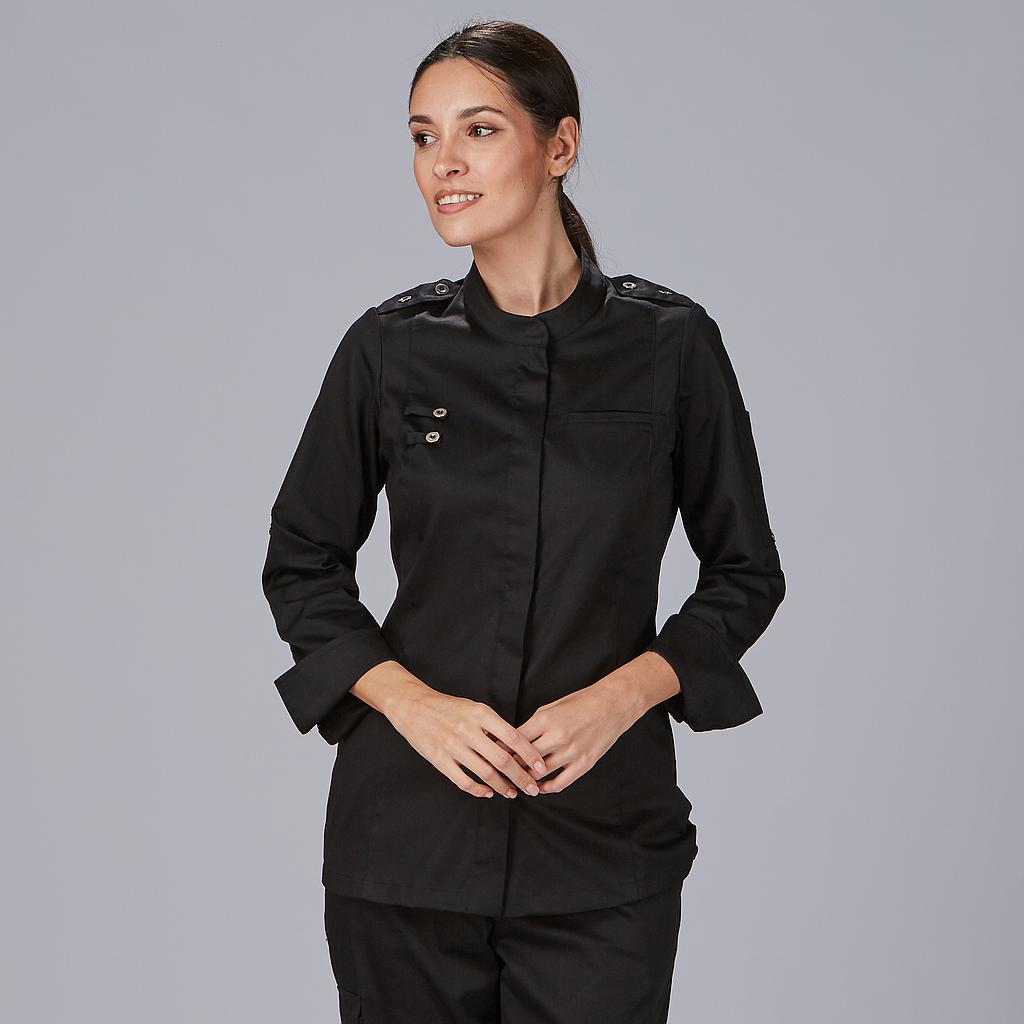 Gary's Sola veste cuisine femme noire satin coton