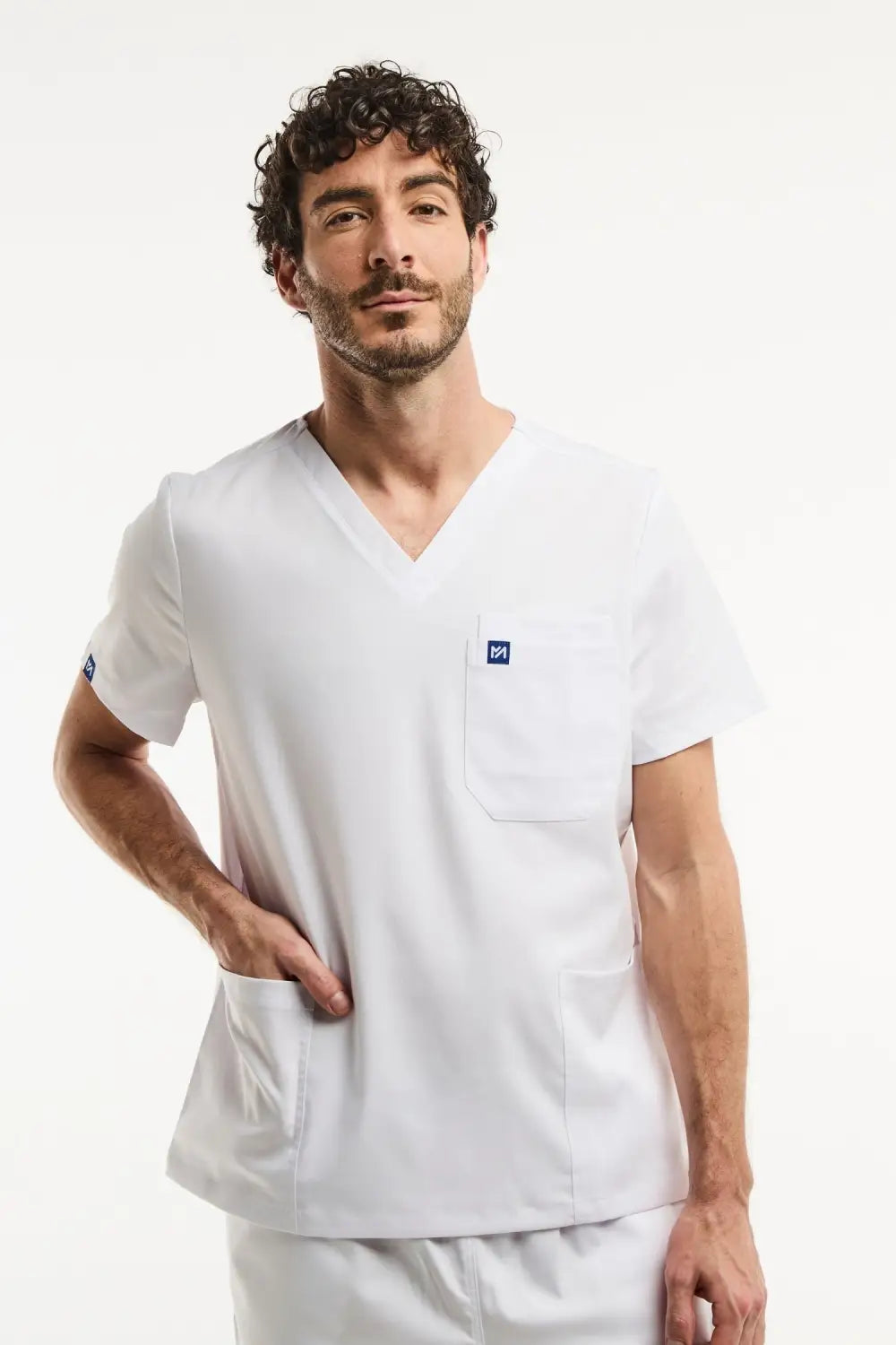 Aelin LUCA Blanc Tunique Médicale Homme Col V Poches