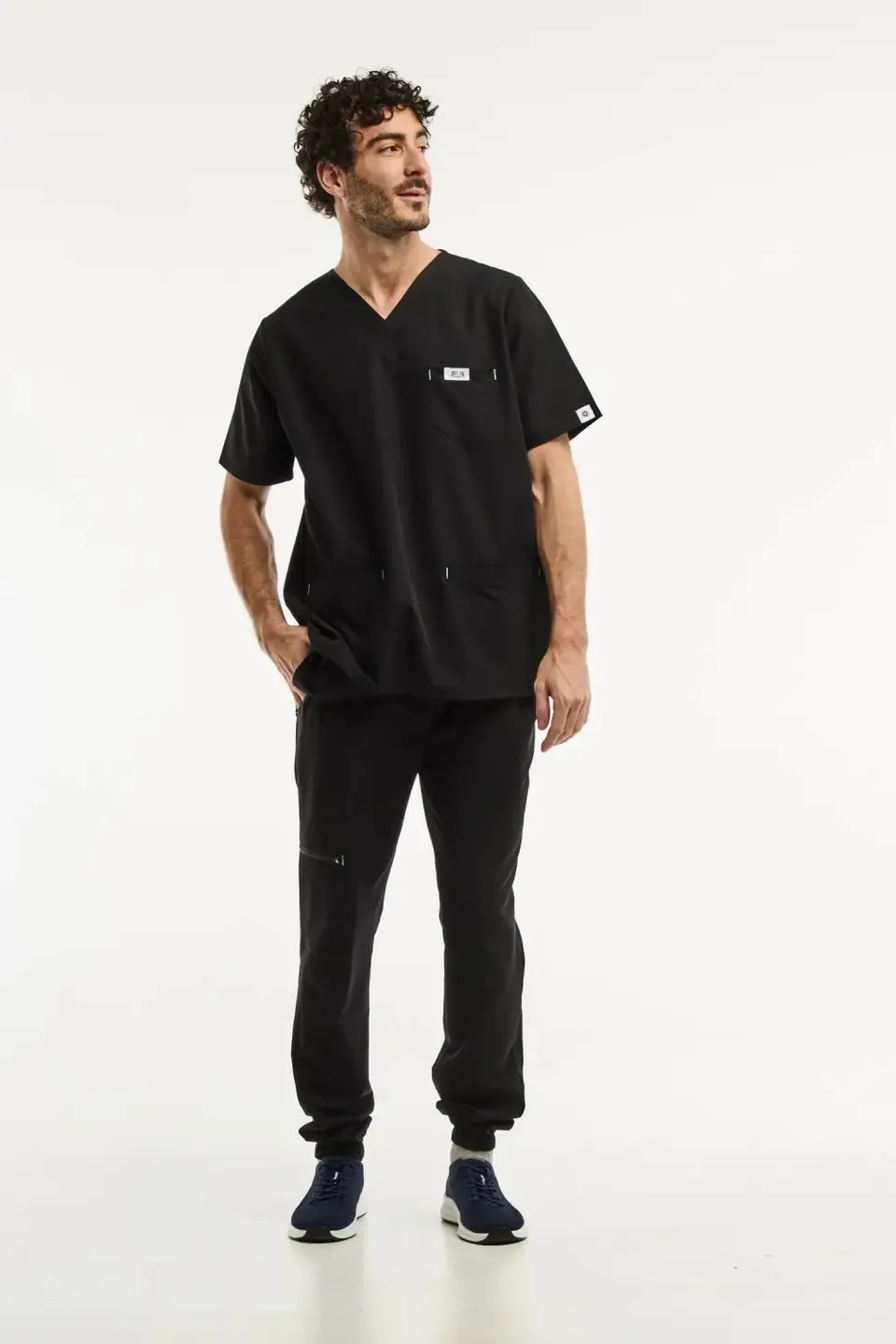Aelin Slimfit tenue médicale homme noir 6 poches