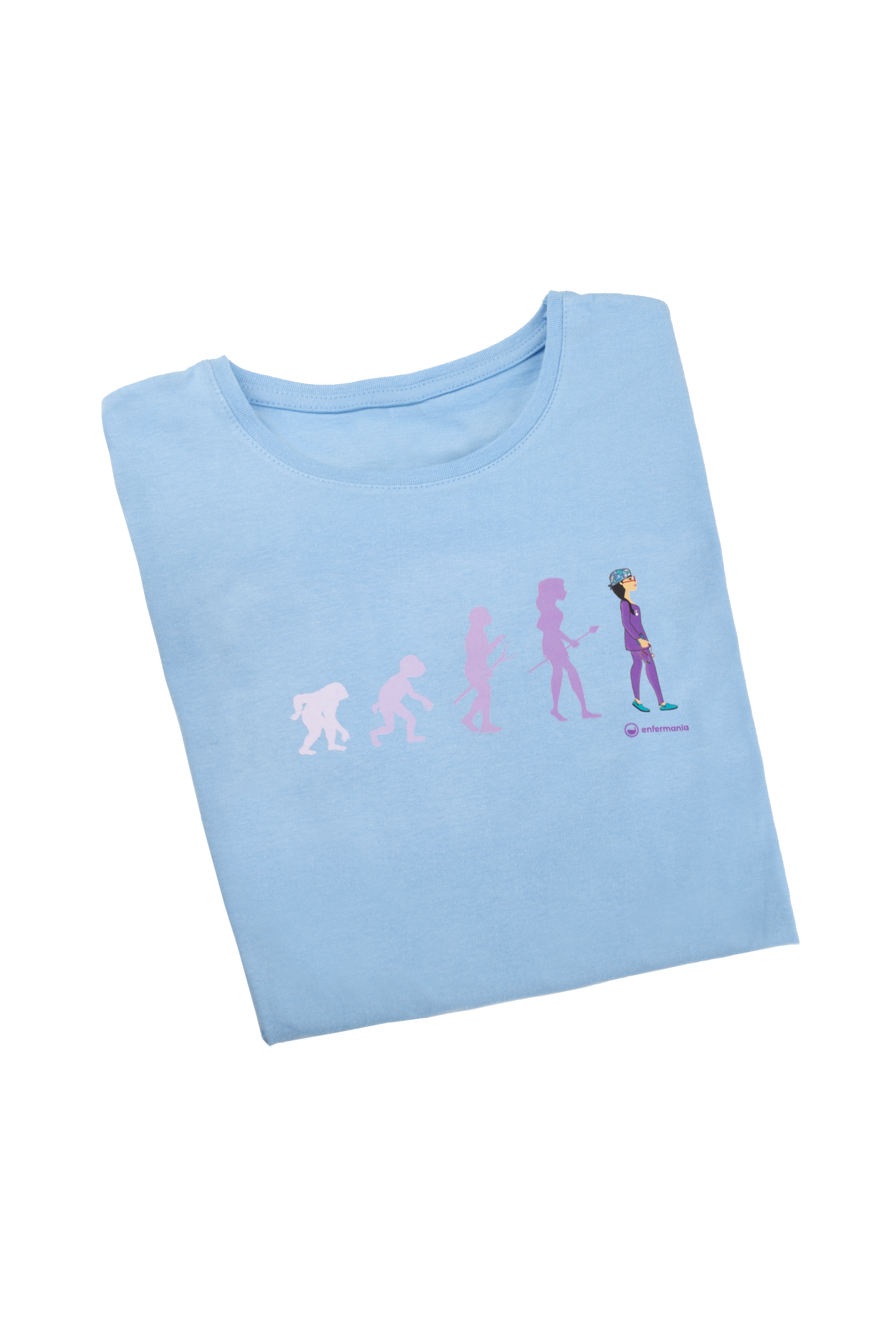Enfermania Ropa t-shirt femme coton bleu ciel imprimé
