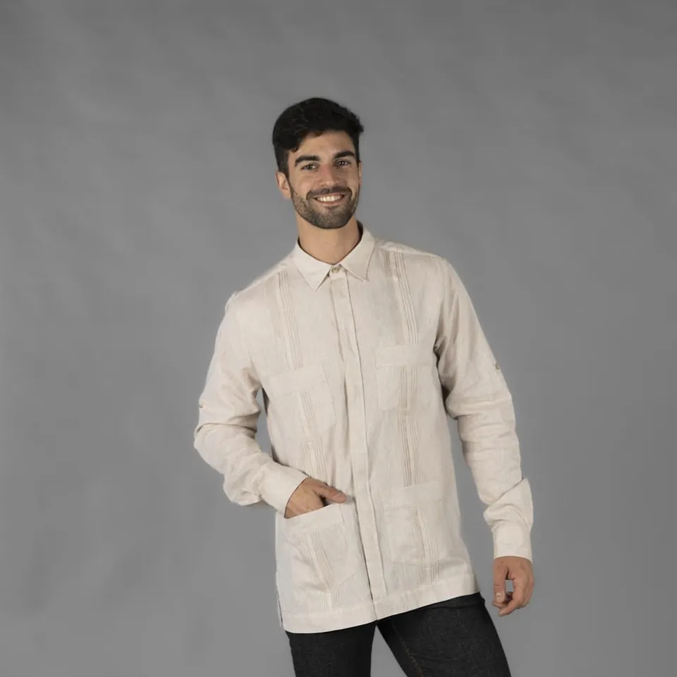 GARY'S Salomon chemise guayabera homme blanche lin