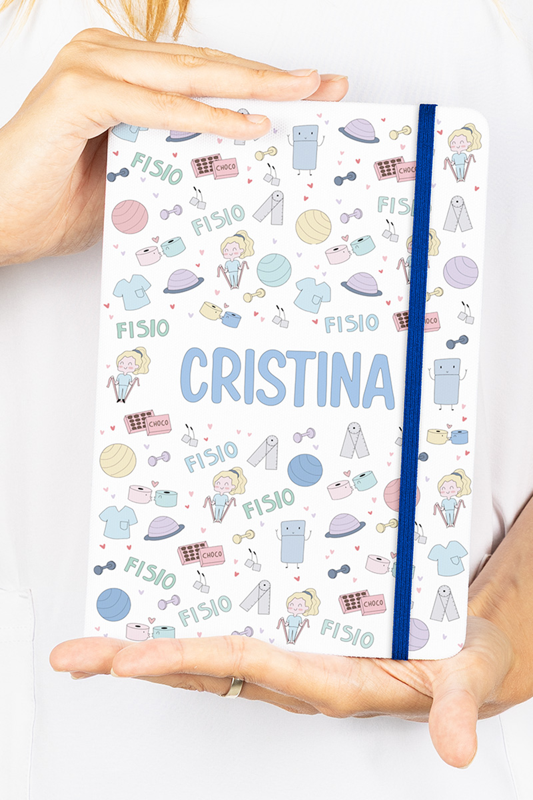 Enfermania Fisio Pastel carnet A5 ligné élastique bleu