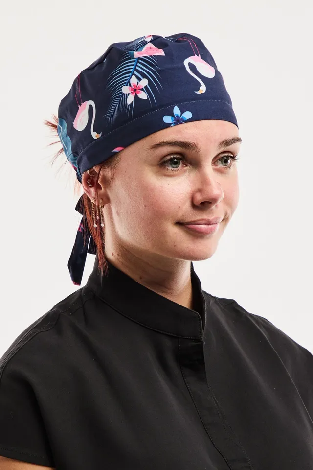Aelin Paris calot médical flamants roses marine extensible