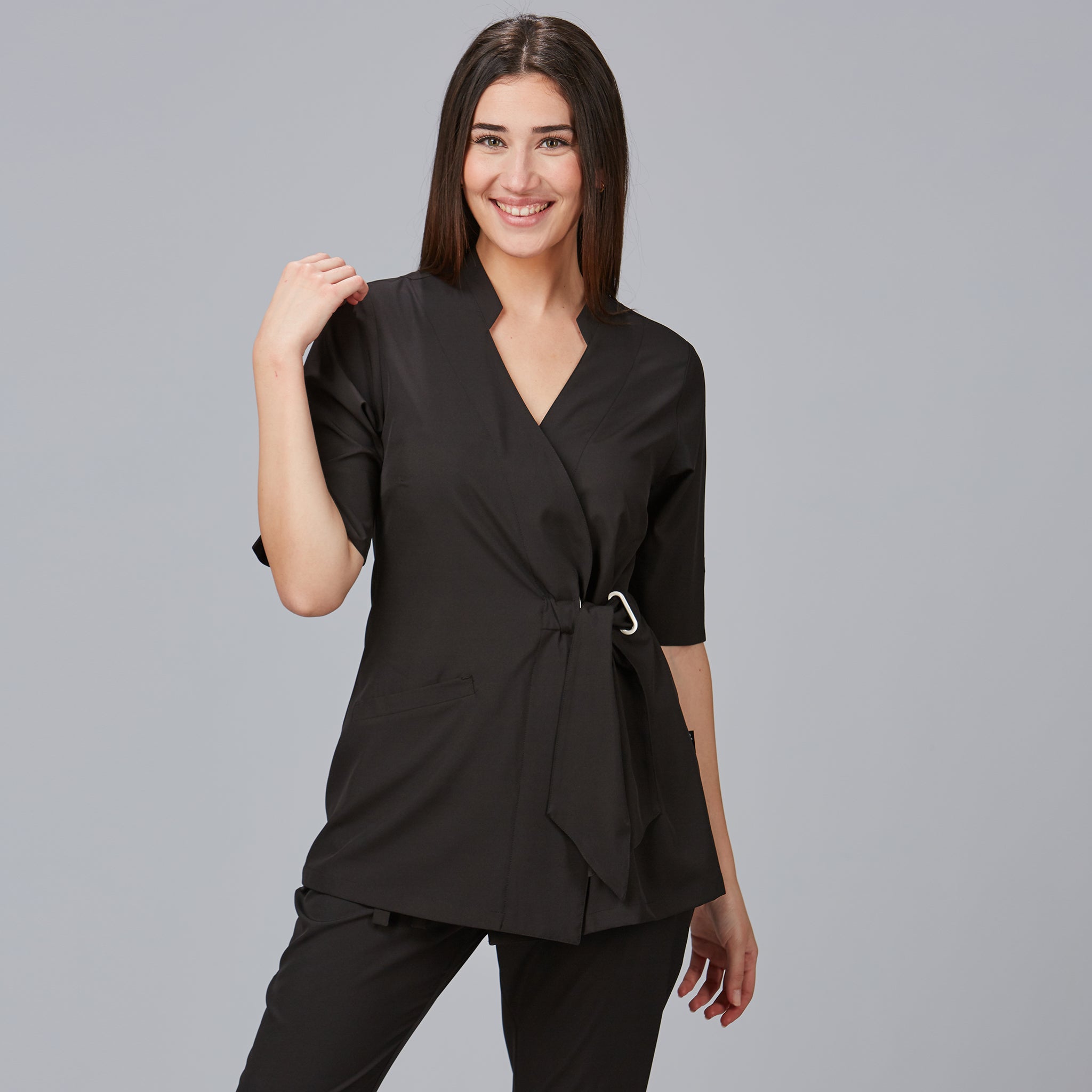 GARY'S Bugula blouse travail croisée noire manches 3/4