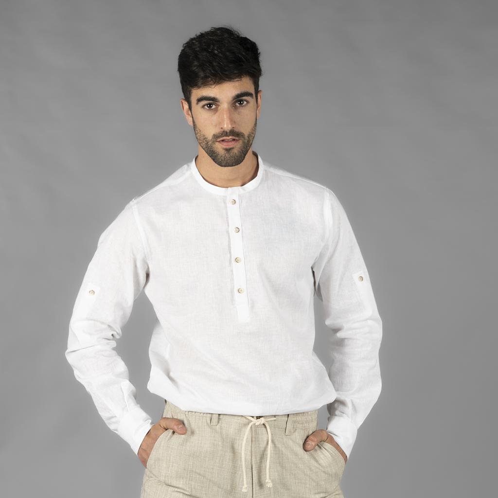 GARY'S Tiwi chemise homme lin coton col mao blanc