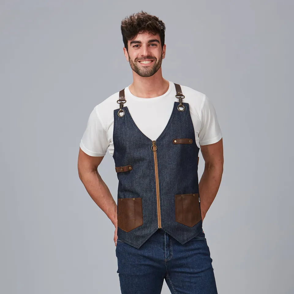 GARY'S Kurume Gilet de Travail Marine - Denim et Cuir