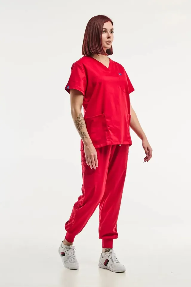 Aelin EMMA Jogger Tenue Médicale Femme Rouge Ensemble
