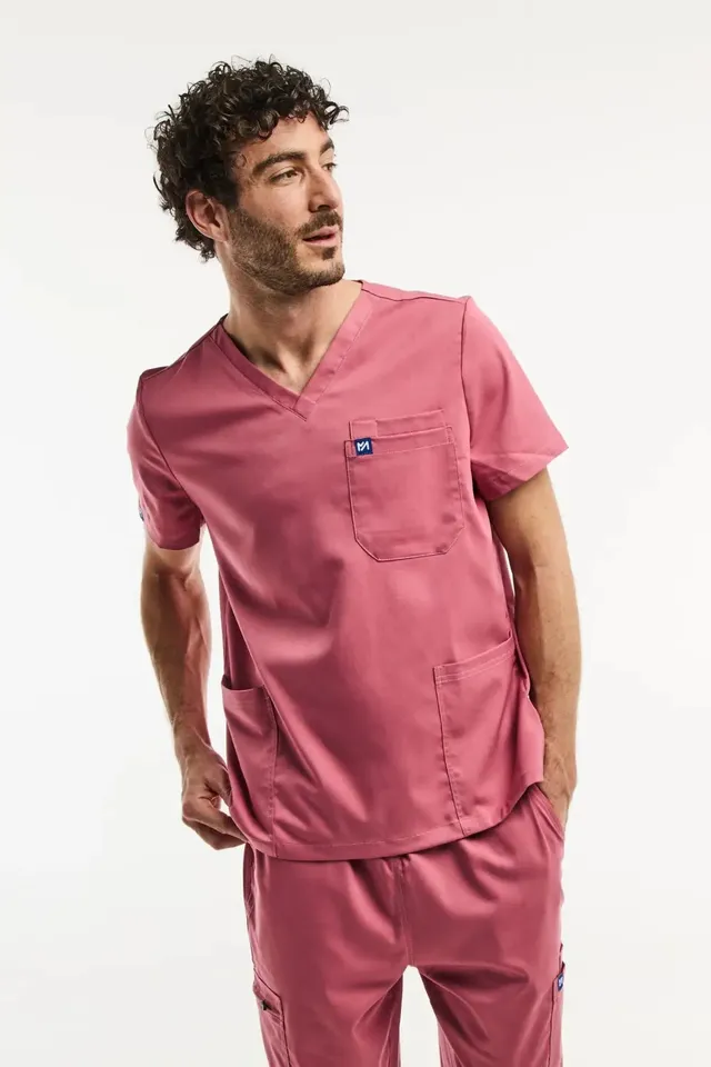 Aelin LUCA Tunique médicale Homme Rose - Blouse col V 3 poches