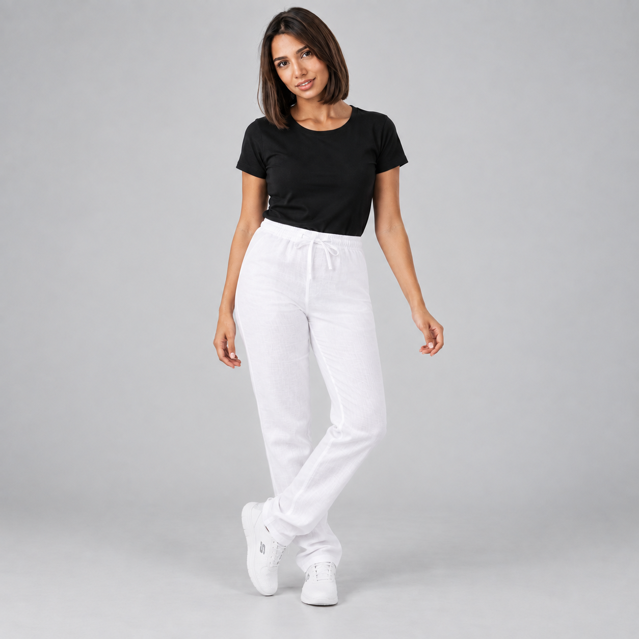 Gary's pantalon lin blanc unisexe cordon taille XS