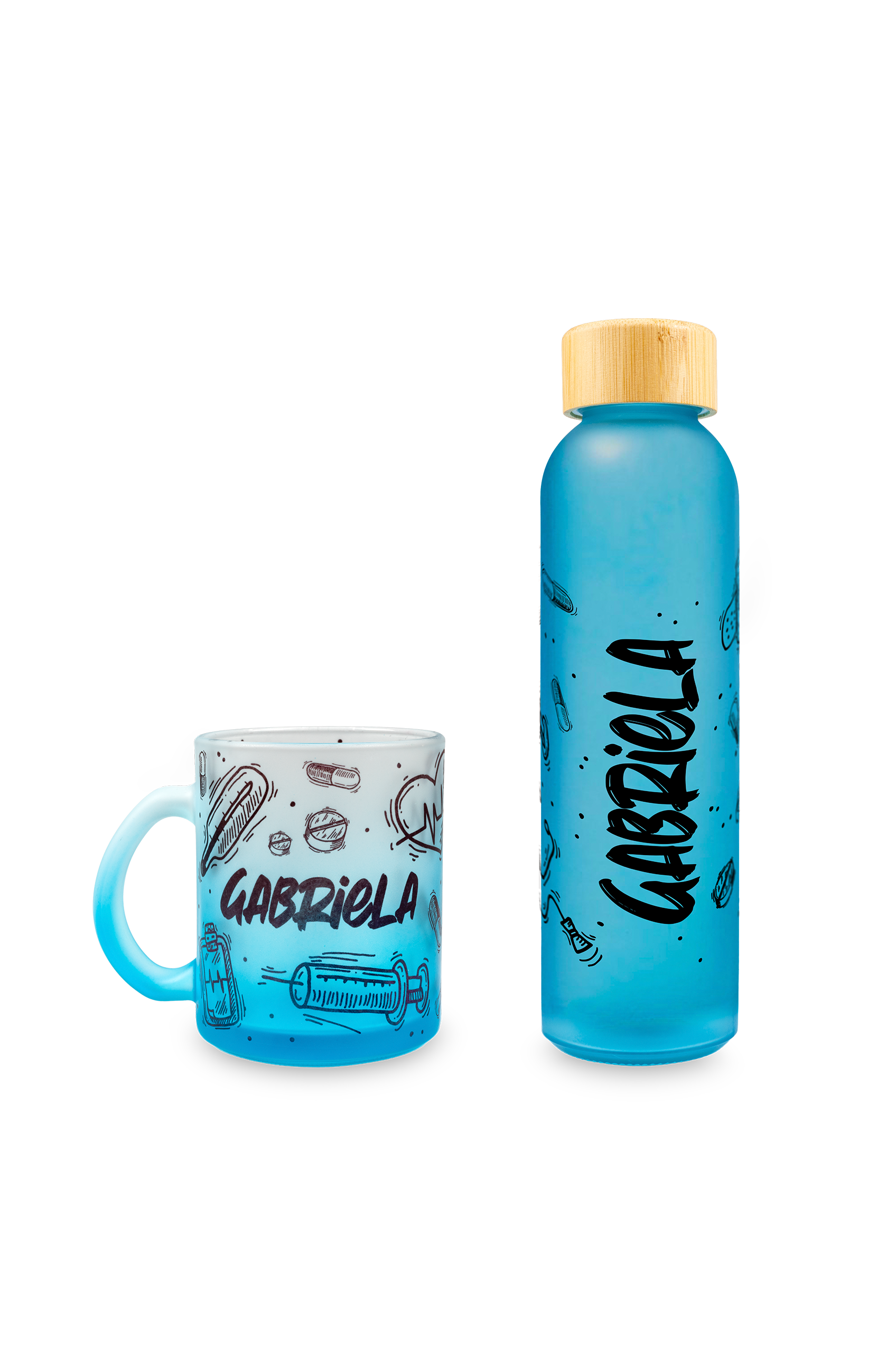Enfermania Regalos pack bouteille + tasse verre bleu Motion 500 ml