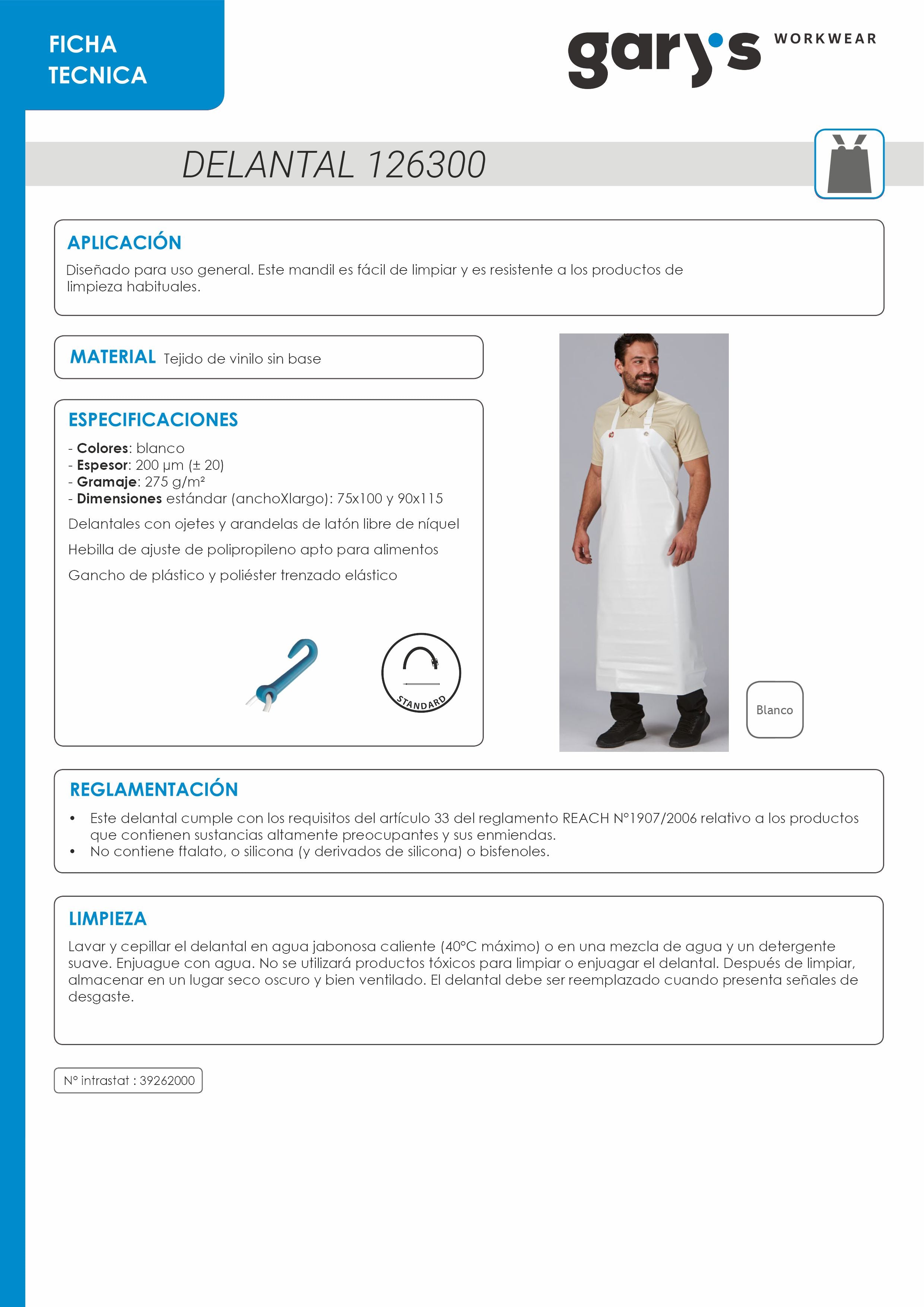 GARY'S Aprons Aure tablier cuisine blanc 115x90 cm vinyle