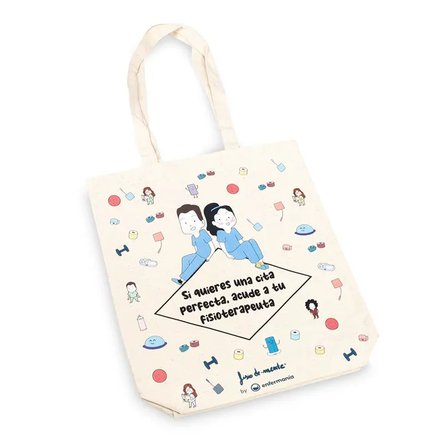 Enfermania Bolsas Acude a tu Fisio tote bag coton bio beige