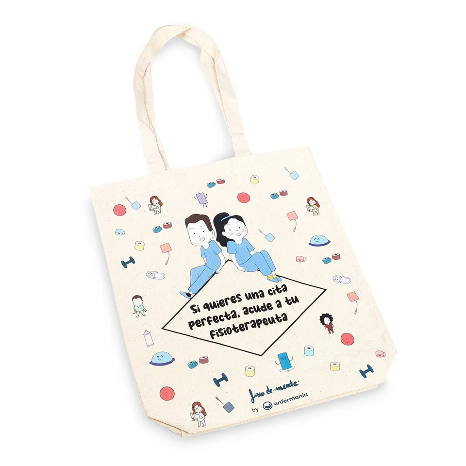 Enfermania Bolsas Acude a tu Fisio tote bag coton bio beige