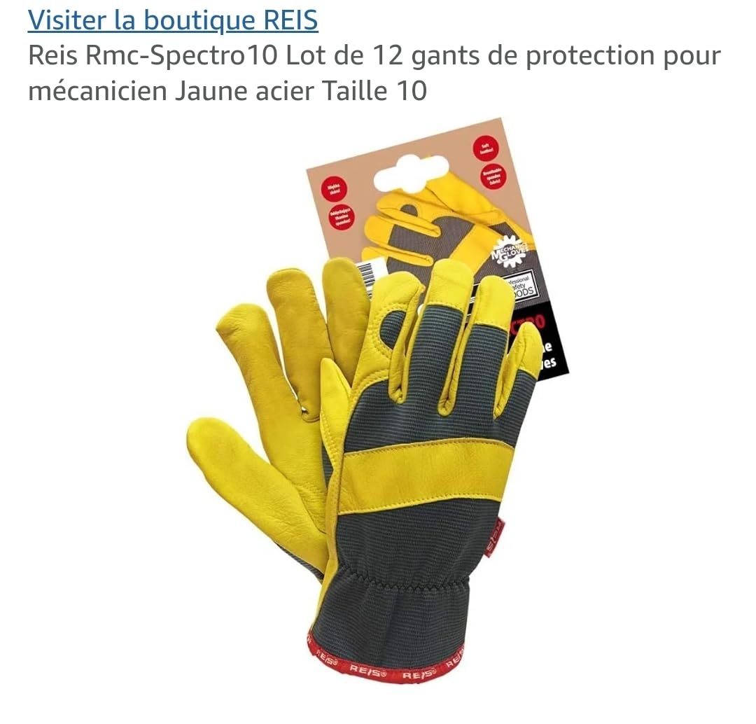 Reis Rmc-Spectro 10 gants mécanicien cuir jaune taille 10