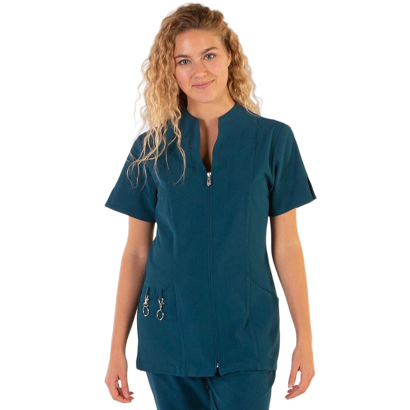 Enfermania Ropa 360 blouse médicale femme zip bleu pétrole