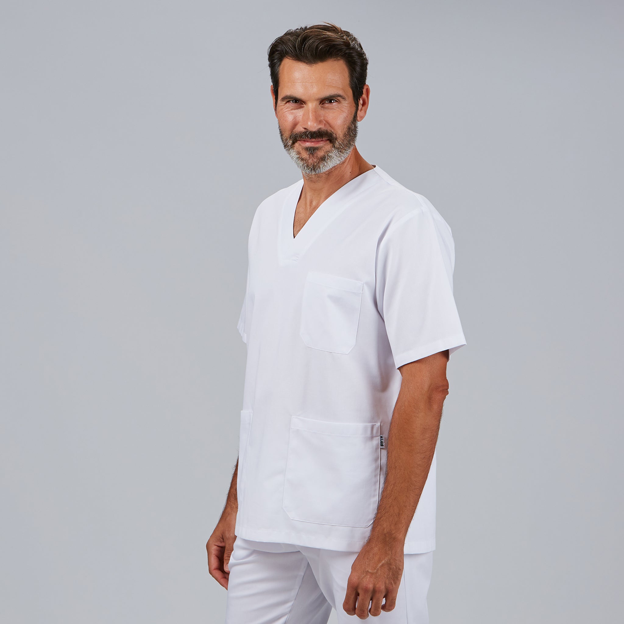 Gary's blouse unisexe col V noire tunique médicale 3 poches