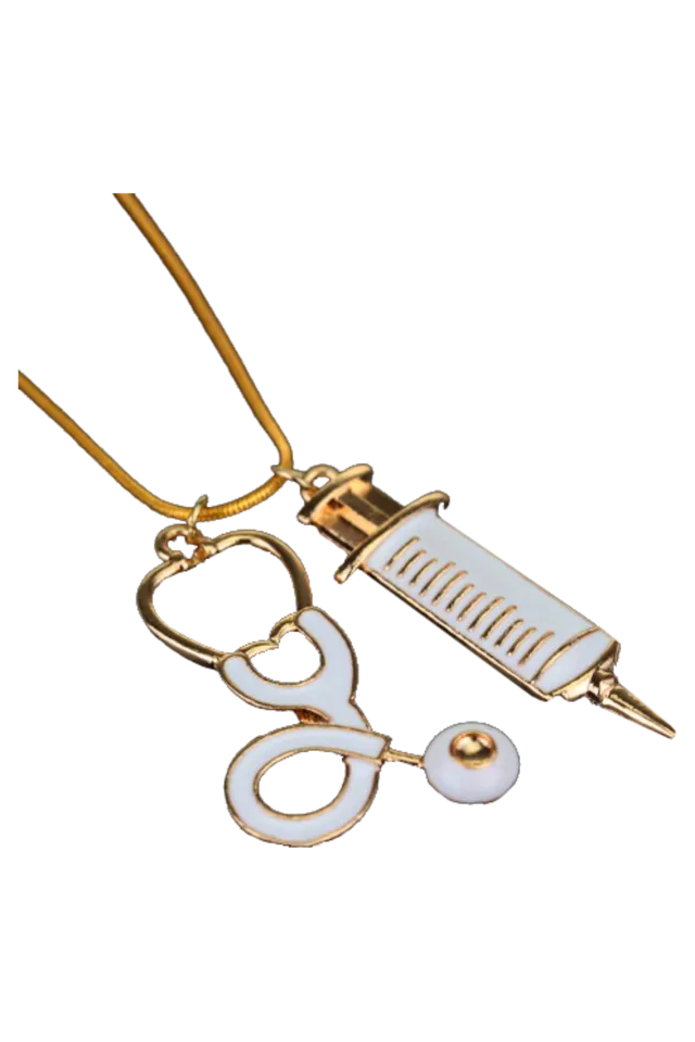 Enfermania Accesorios collier doré seringue stéthoscope