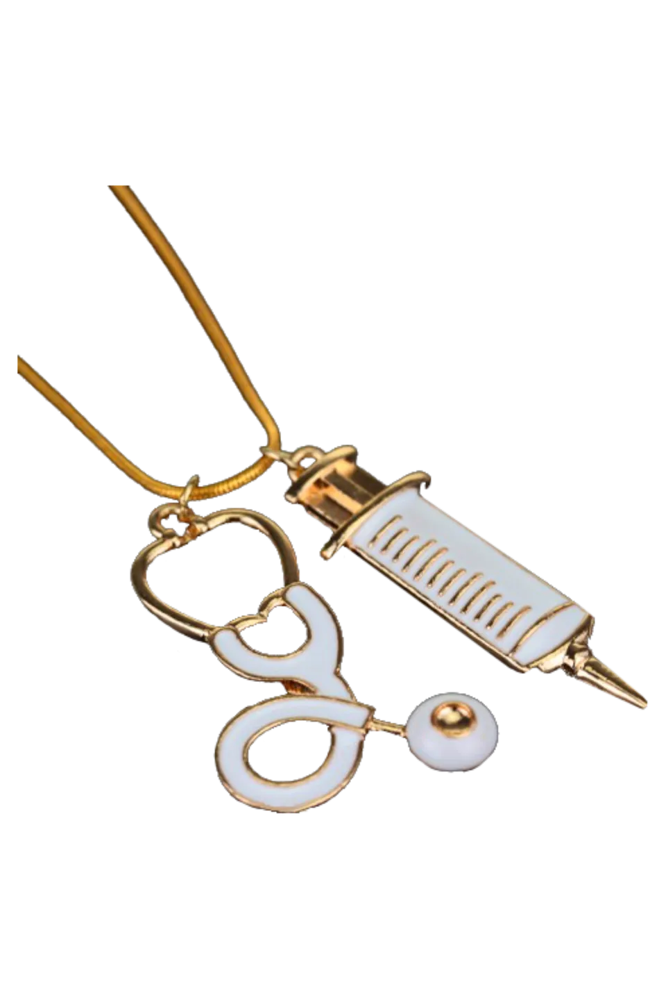 Enfermania Accesorios collier doré seringue stéthoscope