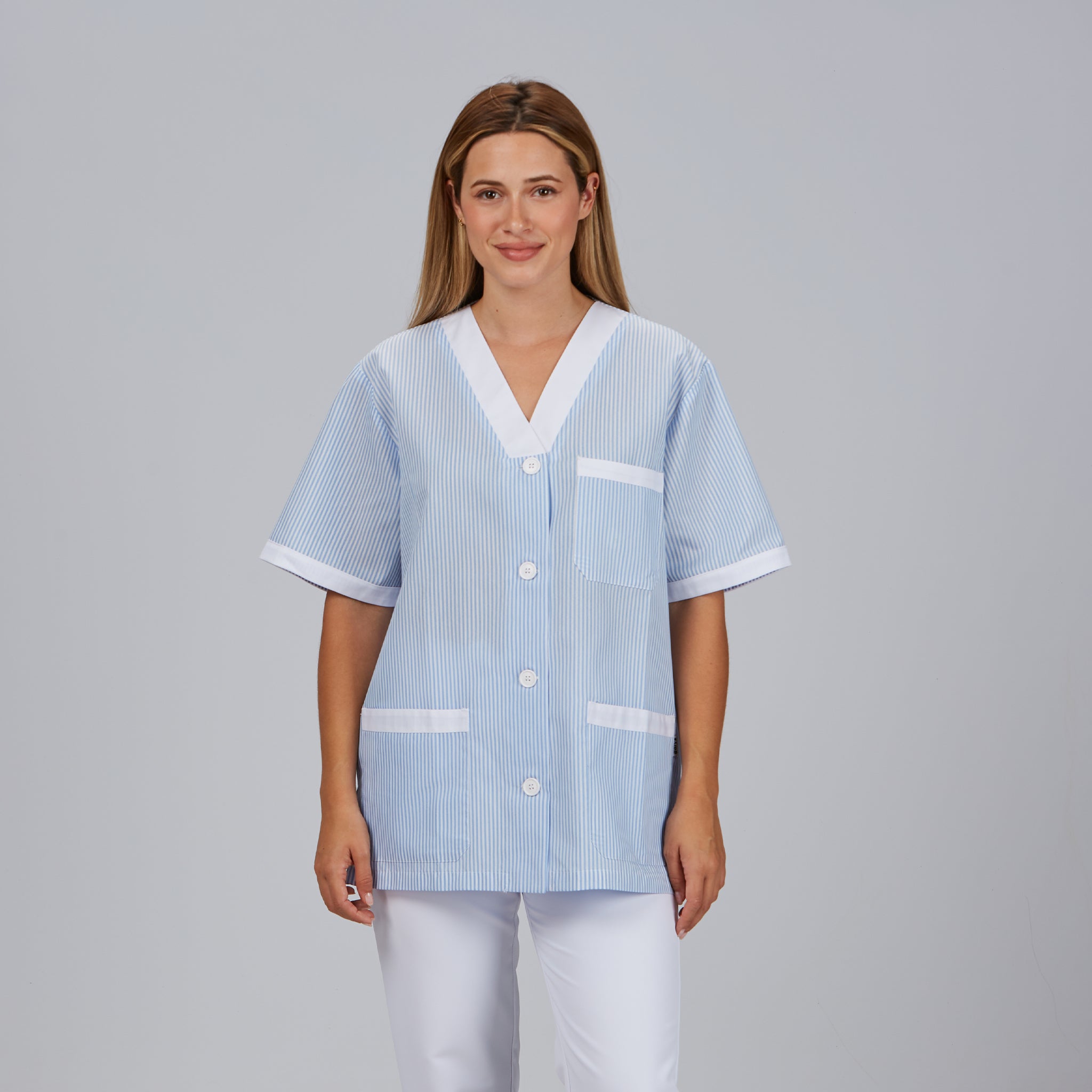 Gary's blouse médicale vichy col V boutons bleu