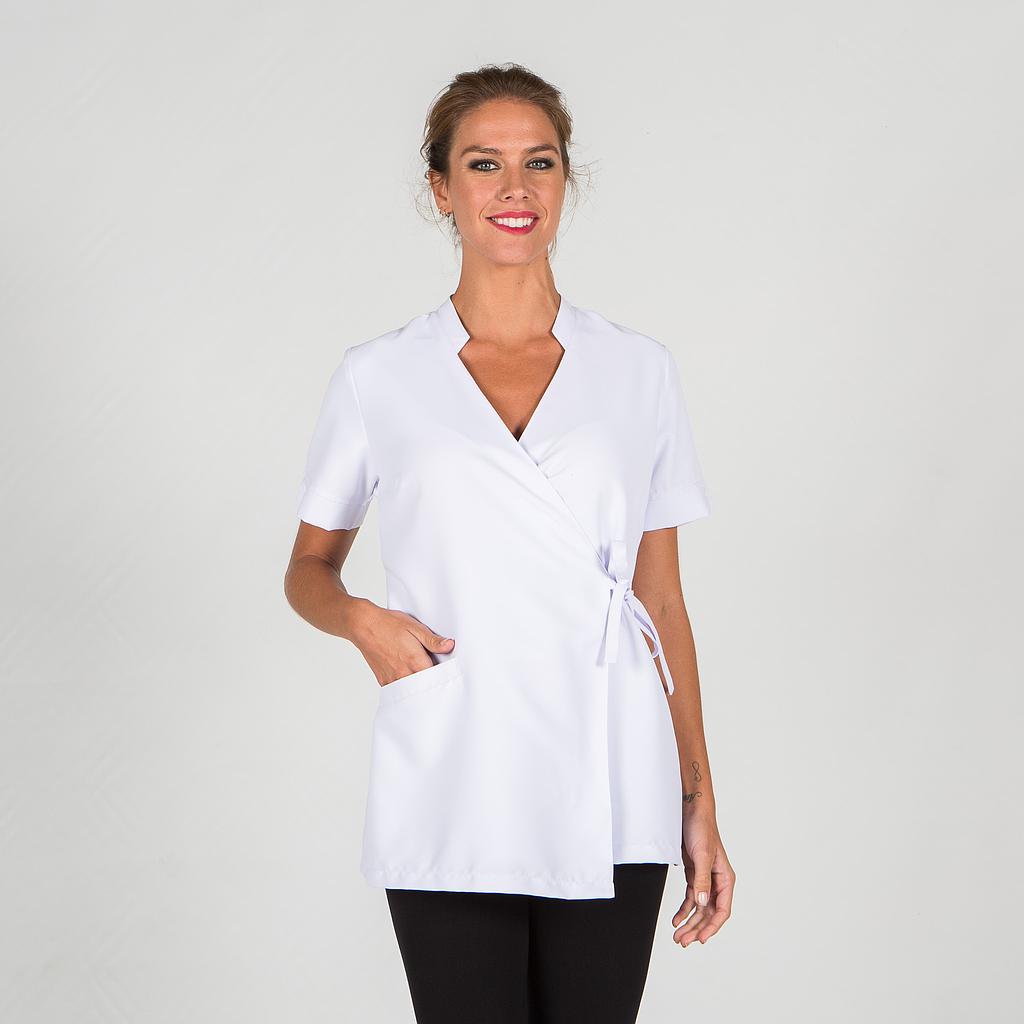GARY'S Añil blouse esthétique femme blanche manches courtes