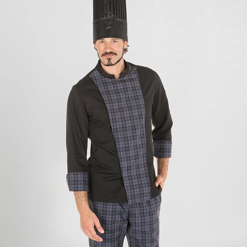 Gary's Abdel veste cuisine carreaux bleus manches longues