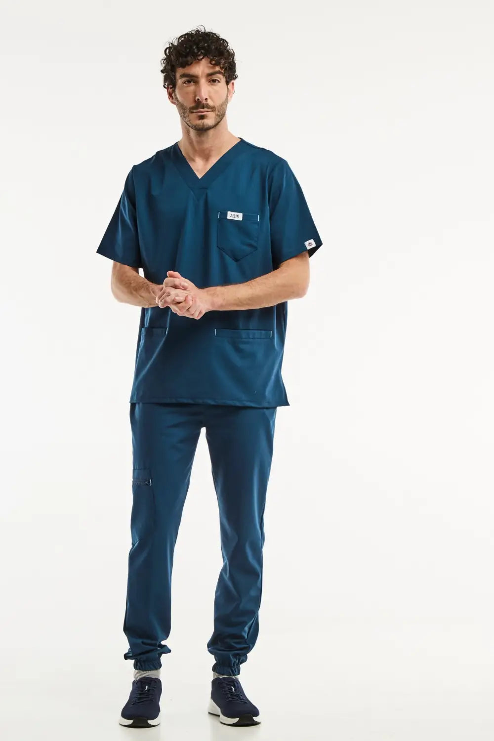 Aelin Slimfit New Tenue médicale homme bleu turquoise 6 poches